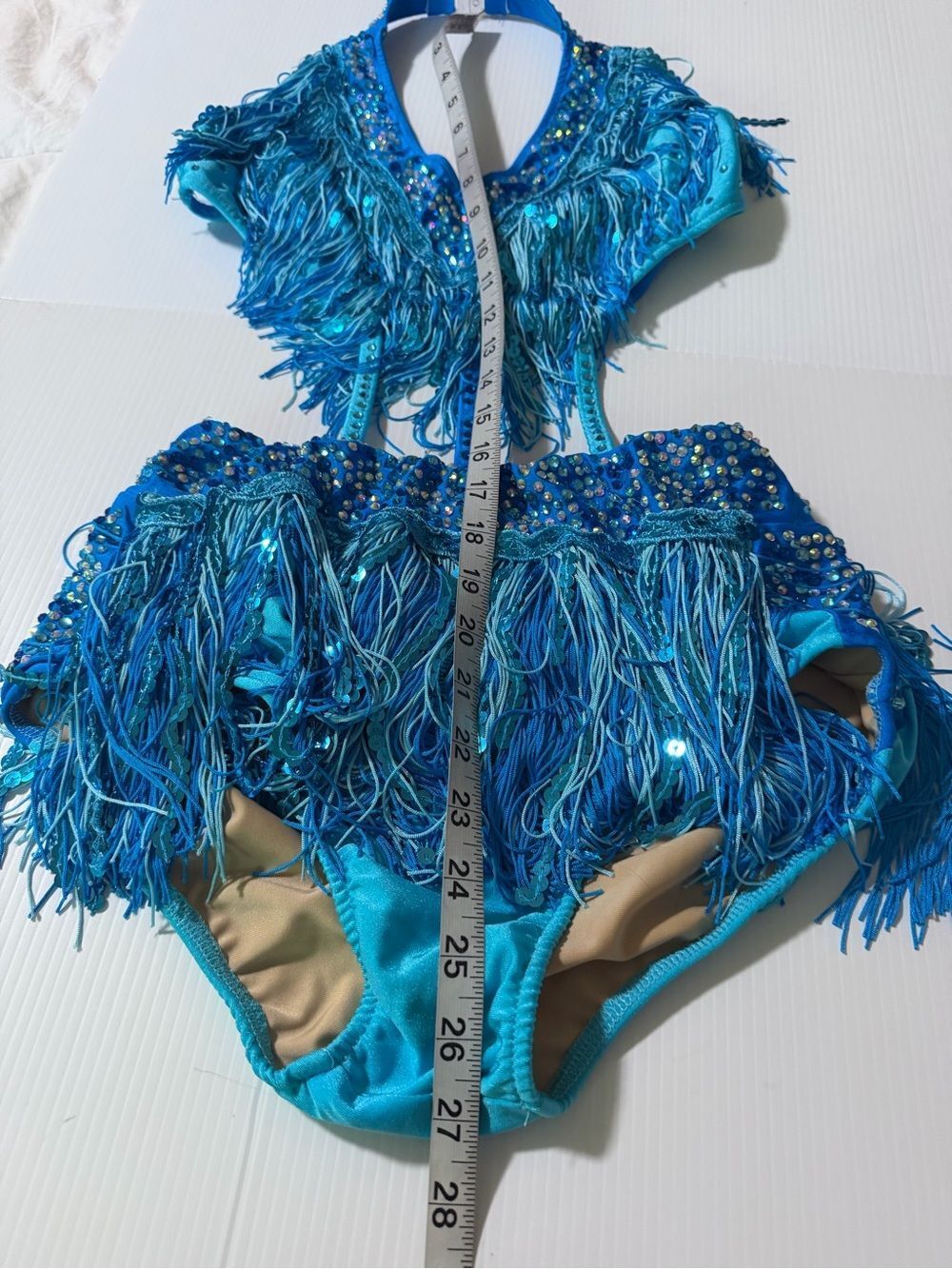Glamour LA Adult Turquoise Fringe Jazz Costume Rhinestone Latin cabaret Solo - Picture 7 of 8